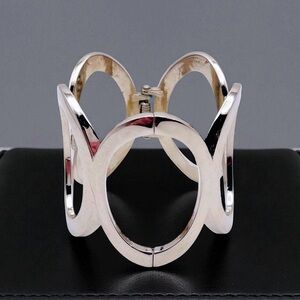 Bold Vintage Polished Silver Tone Hinged Statement Bangle Bracelet